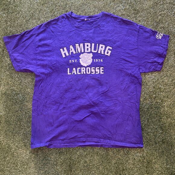 Hamburg Lacrosse Bulldog EST 1976 Coachs Vs Cancer Purple Shirt Mens Large - Picture 1 of 10